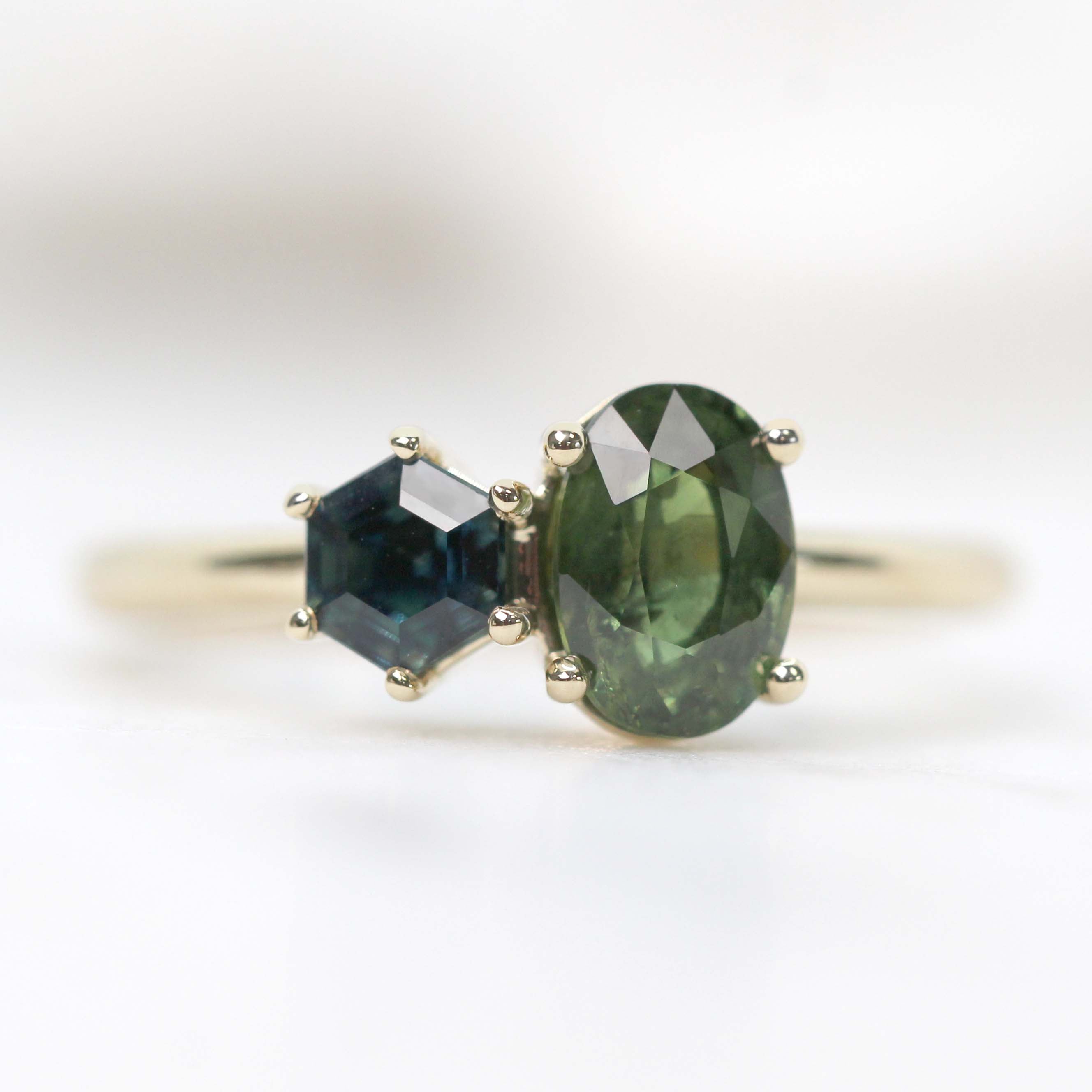 Fleur Toi et Moi Emerald and Oval Gemstone Ring