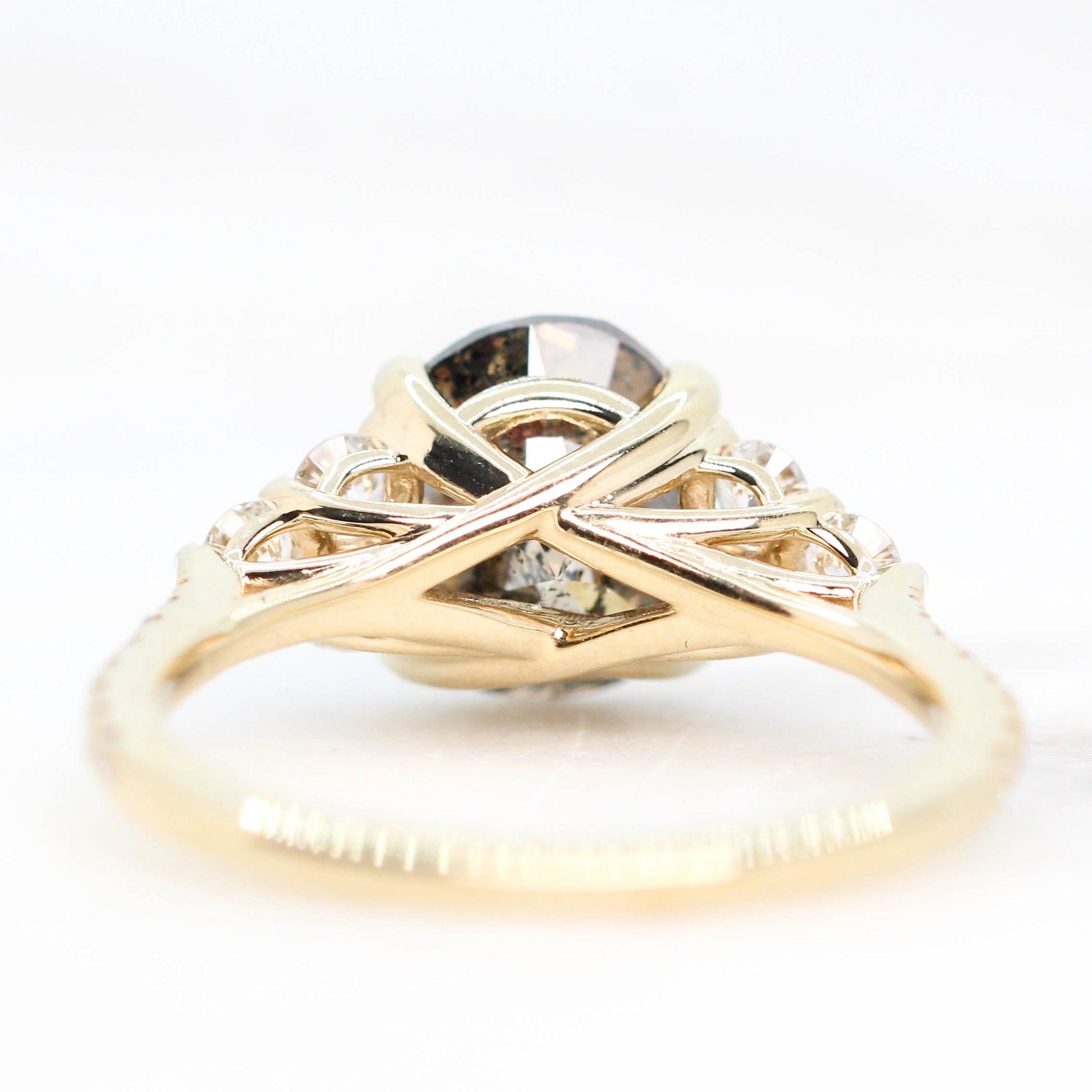 Alexandra Ring with a 2.75 Carat Oval Champagne Salt and Pepper Diamond and White Accent Diamonds in 14k Yellow Gold - Ready to Size and Ship - Midwinter Co. Alternative Bridal Rings and Modern Fine Jewelry