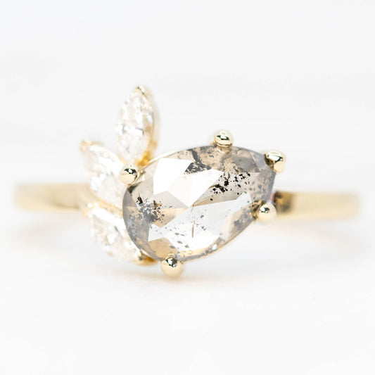 Alyssa Ring with a 1.47 Carat Dark and Clear Champagne Pear Diamond and White Accent Diamonds in 14k Yellow Gold - Ready to Size and Ship