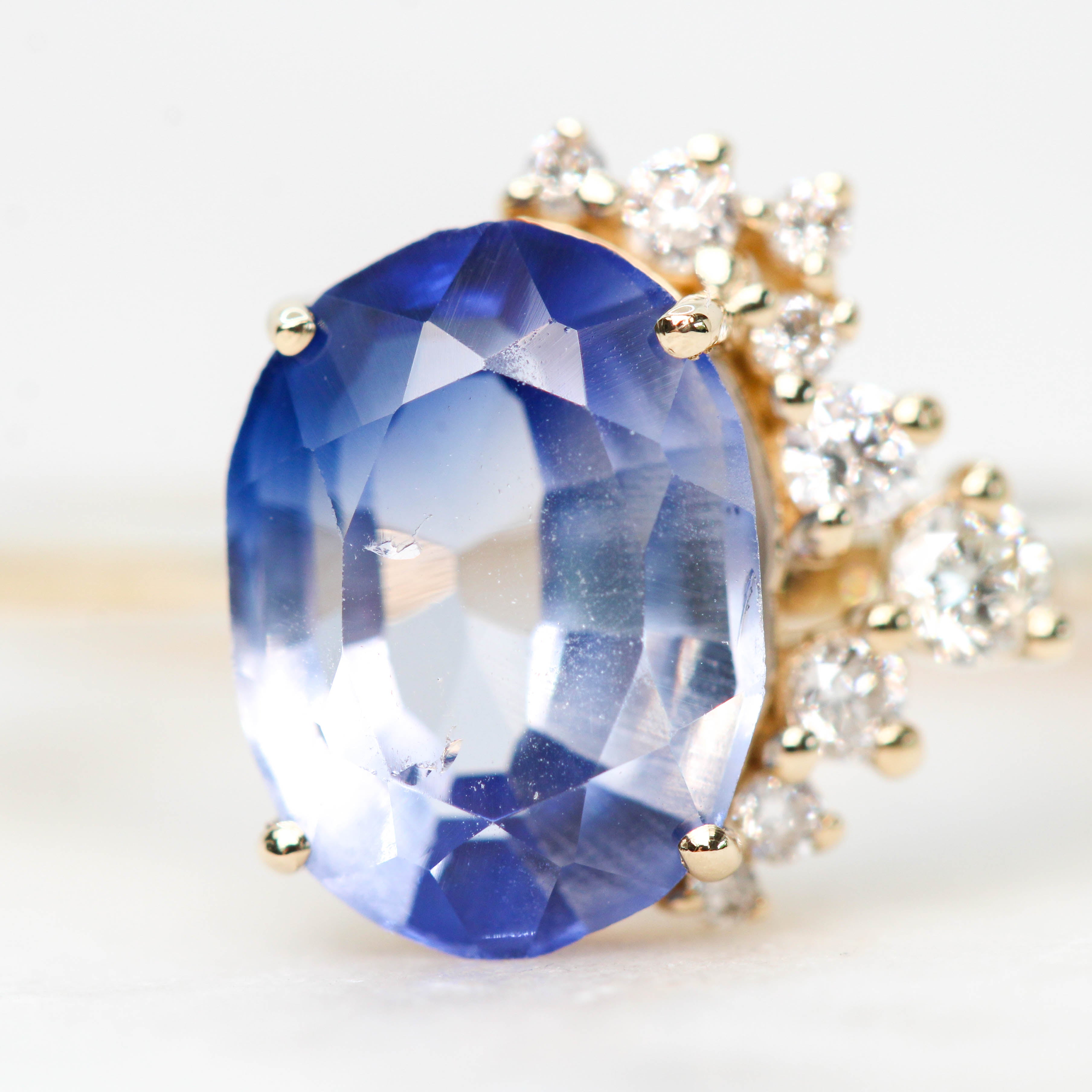 Anila Ring with a 2.63 Carat Oval Blue Sapphire and White Accent Diamonds  in 14k Yellow Gold - Ready to Size and Ship