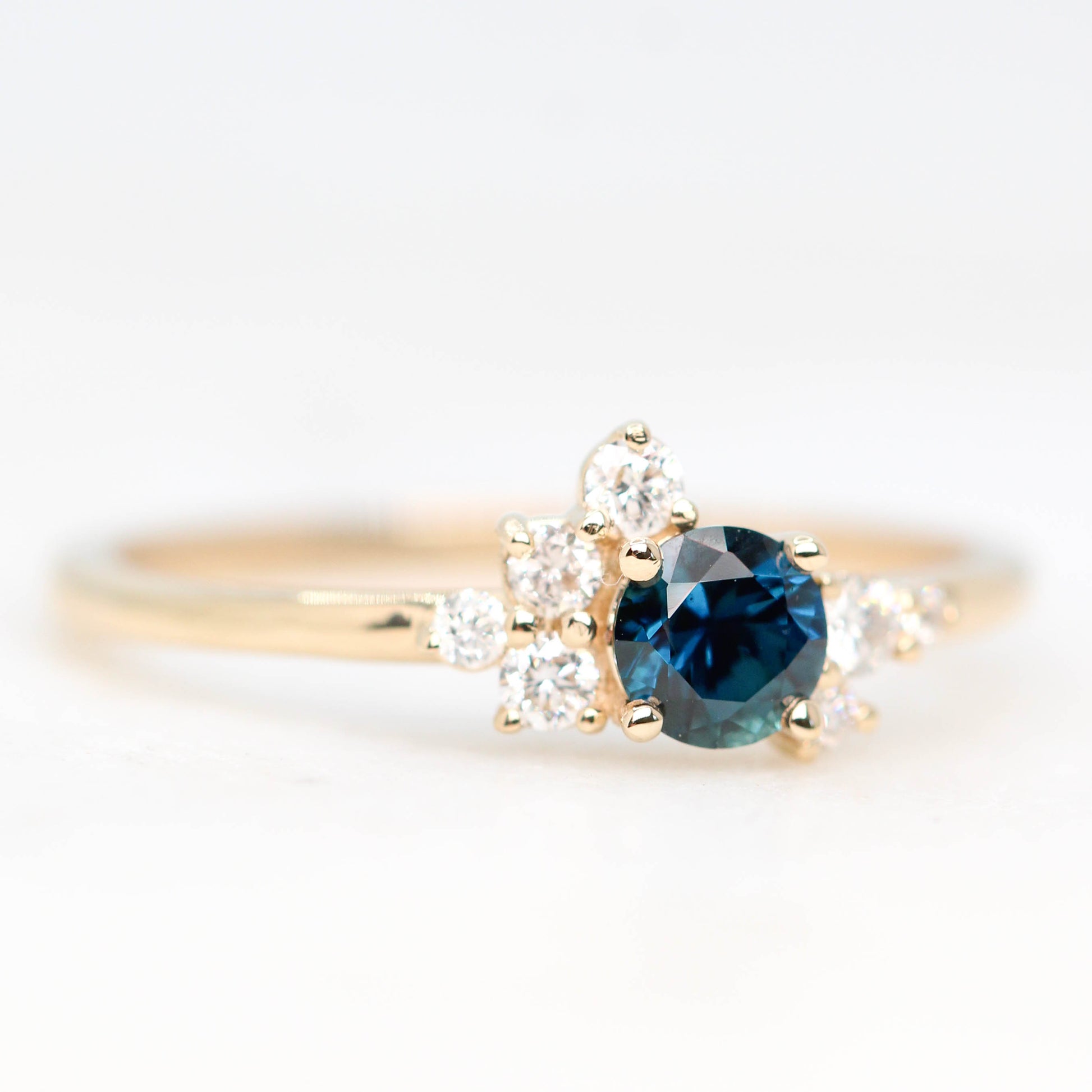 Baby Orion Ring with a 0.44 Carat Deep Blue Sapphire and White Accent Diamonds in 14k Yellow Gold - Ready to Size and Ship - Midwinter Co. Alternative Bridal Rings and Modern Fine Jewelry