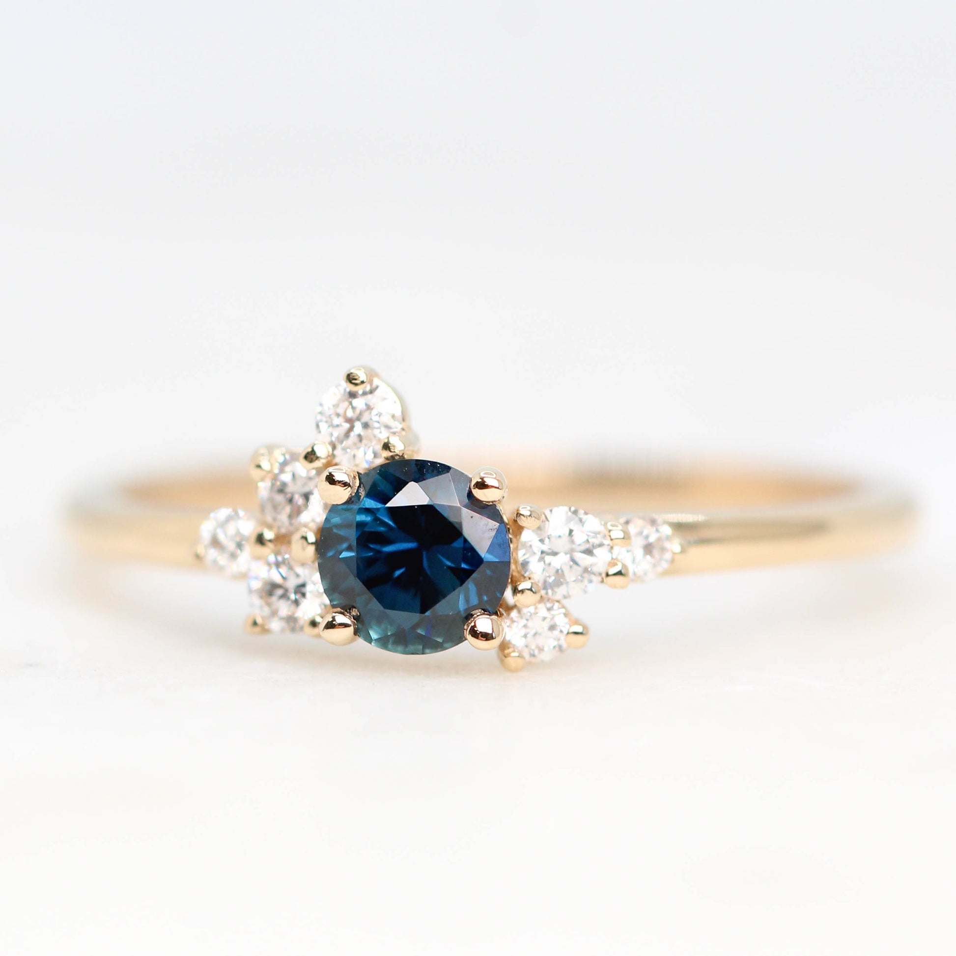 Baby Orion Ring with a 0.44 Carat Deep Blue Sapphire and White Accent Diamonds in 14k Yellow Gold - Ready to Size and Ship - Midwinter Co. Alternative Bridal Rings and Modern Fine Jewelry