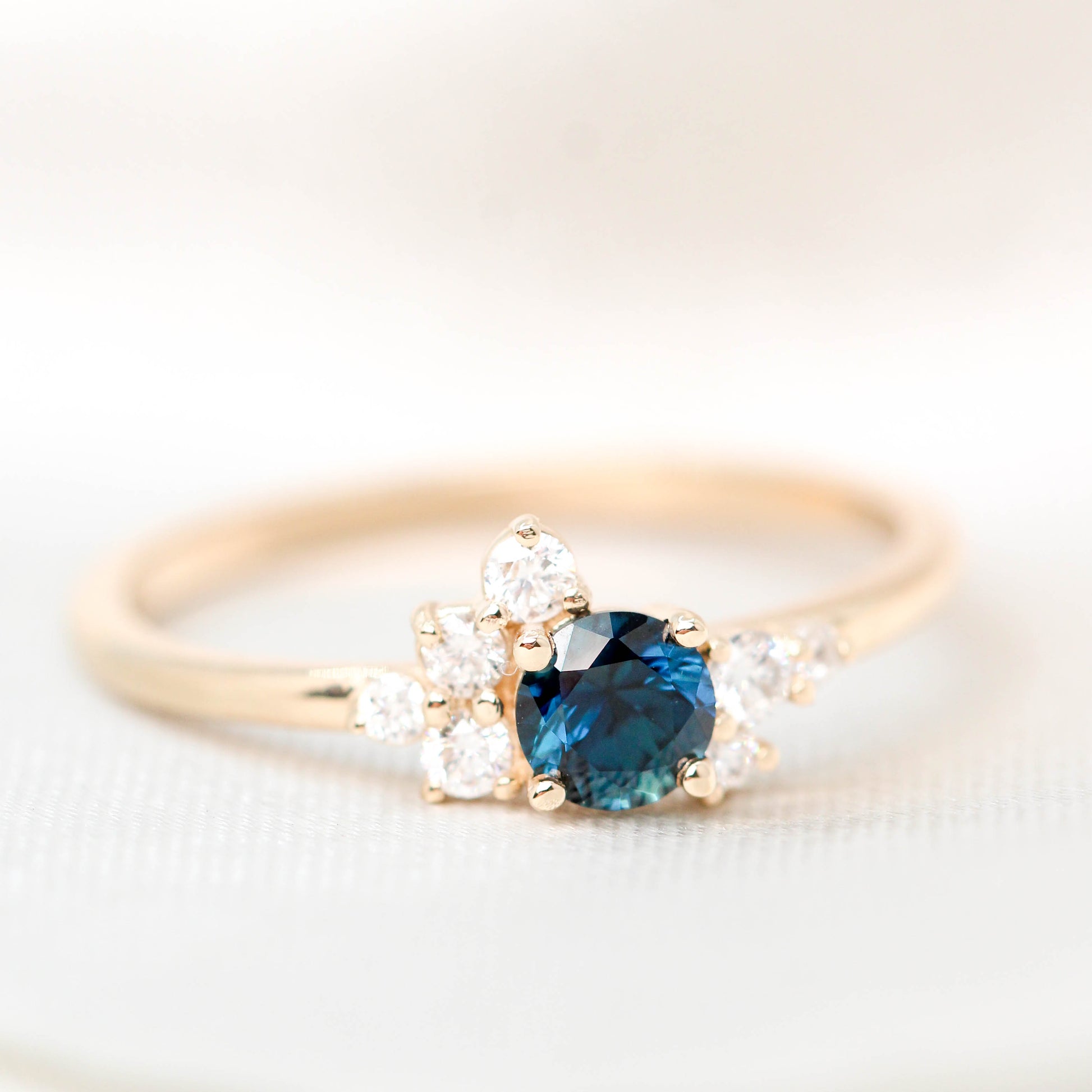 Baby Orion Ring with a 0.44 Carat Deep Blue Sapphire and White Accent Diamonds in 14k Yellow Gold - Ready to Size and Ship - Midwinter Co. Alternative Bridal Rings and Modern Fine Jewelry