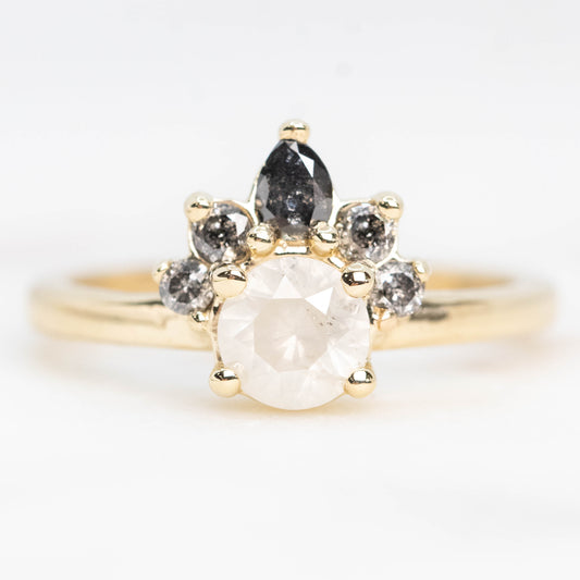 Blair Ring with a 0.76 Carat Misty White Round Diamond and Salt and Pepper Diamond Accents in 10k Yellow Gold - Ready to Size and Ship