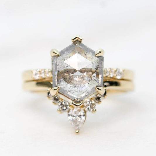 Project: Custom Sloan Ring with 3.5 Carat Clear Gray Hexagon Diamond (band not included)