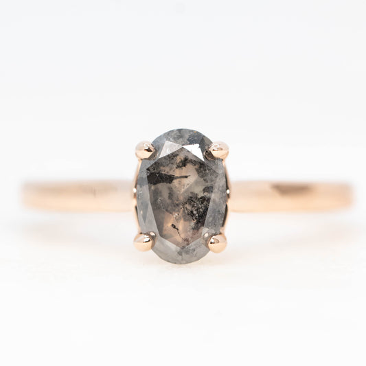 Charlie Ring with a 1.24 Carat Dark Gray Salt and Pepper Oval Diamond and Hidden Accent Diamonds in 14k Rose Gold - Ready to Size and Ship