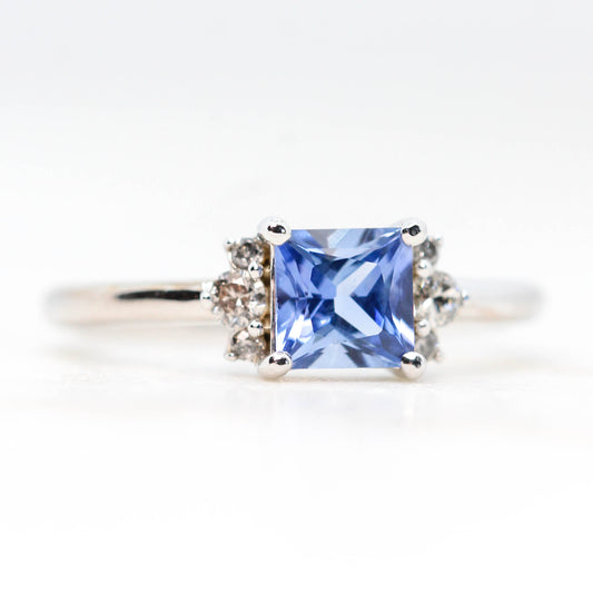 Project: Custom Loren Ring with a 1 Carat Princess Cut Blue Sapphire and White Accent Diamonds in 14k