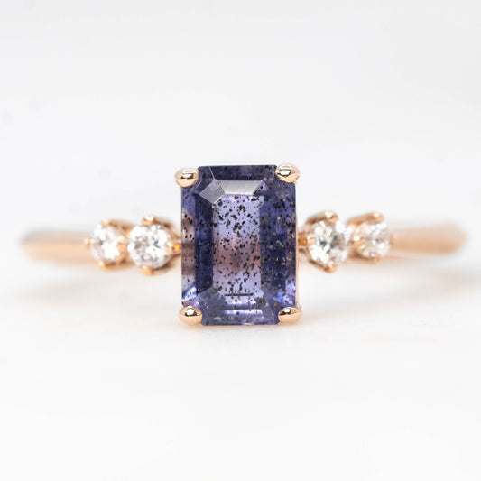 Cordelia Ring with a 0.88 Carat Emerald Cut Iolite and White Accent Diamonds in 14k Rose Gold - Ready to Size and Ship