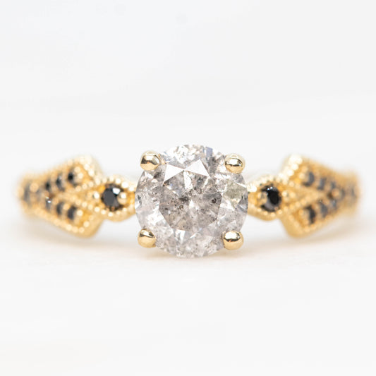 Darian Ring with a 1.06 Carat Gray Salt and Pepper Round Diamond and Black Accent Diamonds in 10k Yellow Gold - Ready to Size and Ship