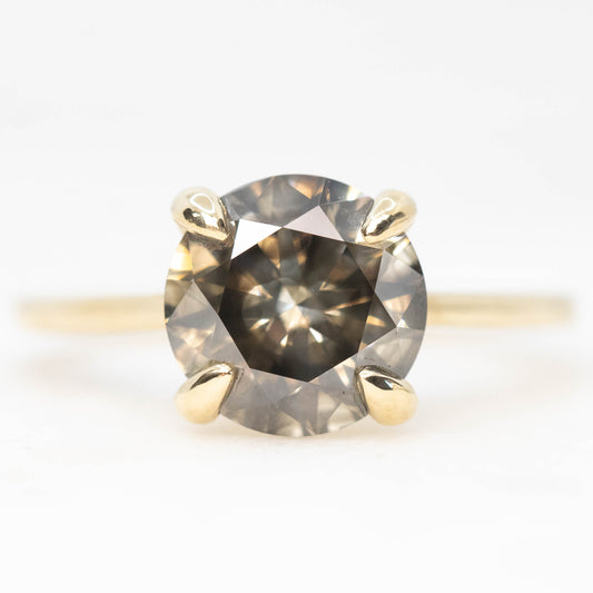 Elle Ring with a 3.05 Carat Round Dark and Clear Champagne Diamond in 14k Yellow Gold - Ready to Size and Ship