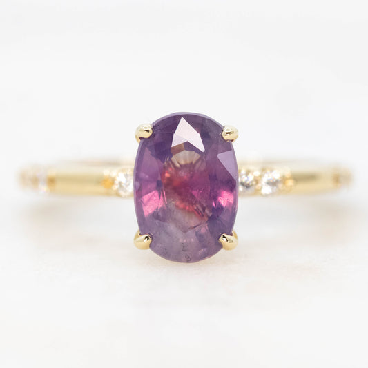 Estelle Ring with a 1.81 Carat Pink and Purple Oval Sapphire and White Accent Diamonds in 14k Yellow Gold - Ready to Size and Ship