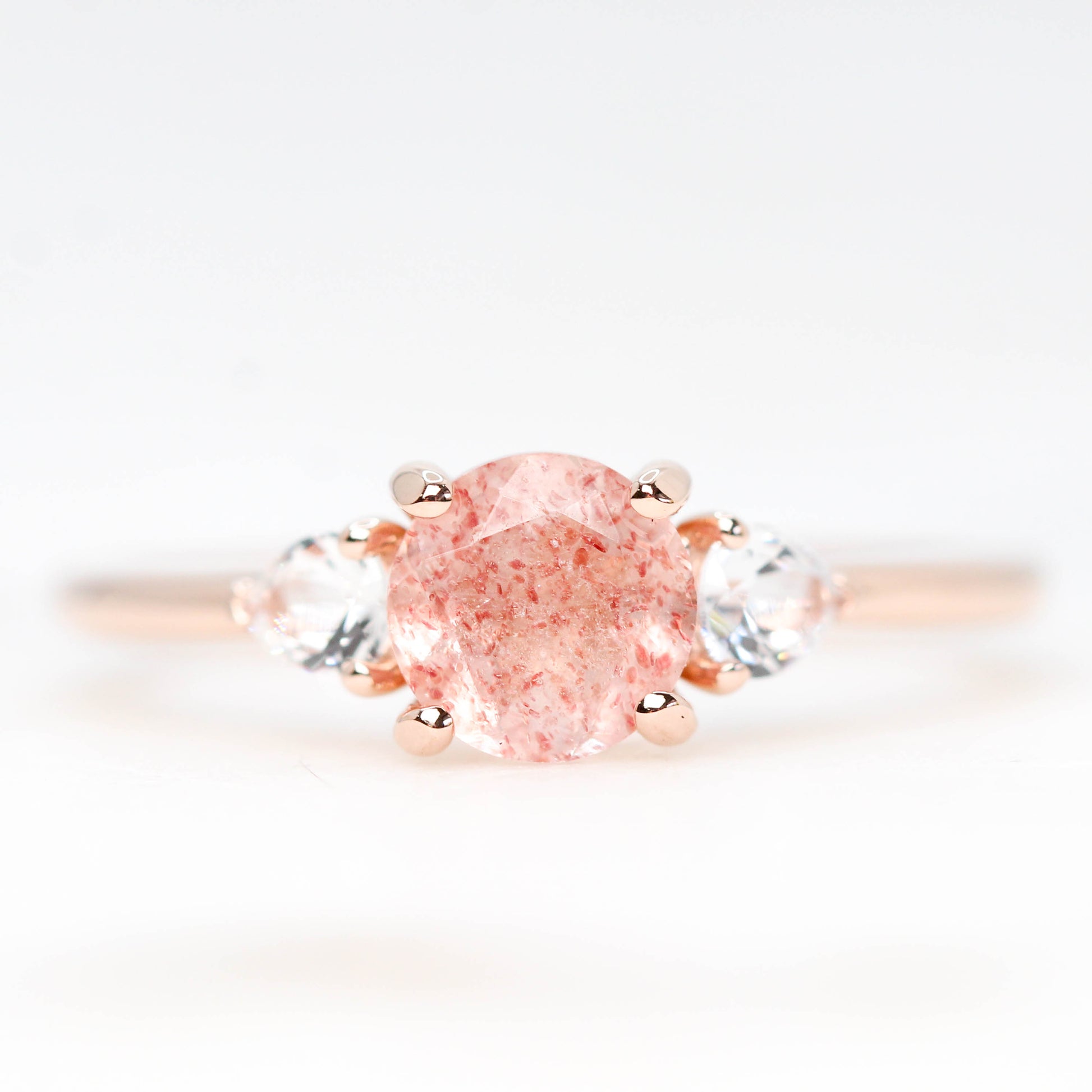 Hexagon Strawberry Quartz & Black Diamond Engagement Ring/pink