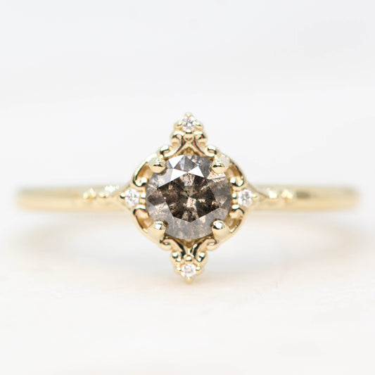 Florence Ring with a 0.43 Carat Round Champagne Diamond and White Accent Diamonds in 14k Yellow Gold - Ready to Size and Ship