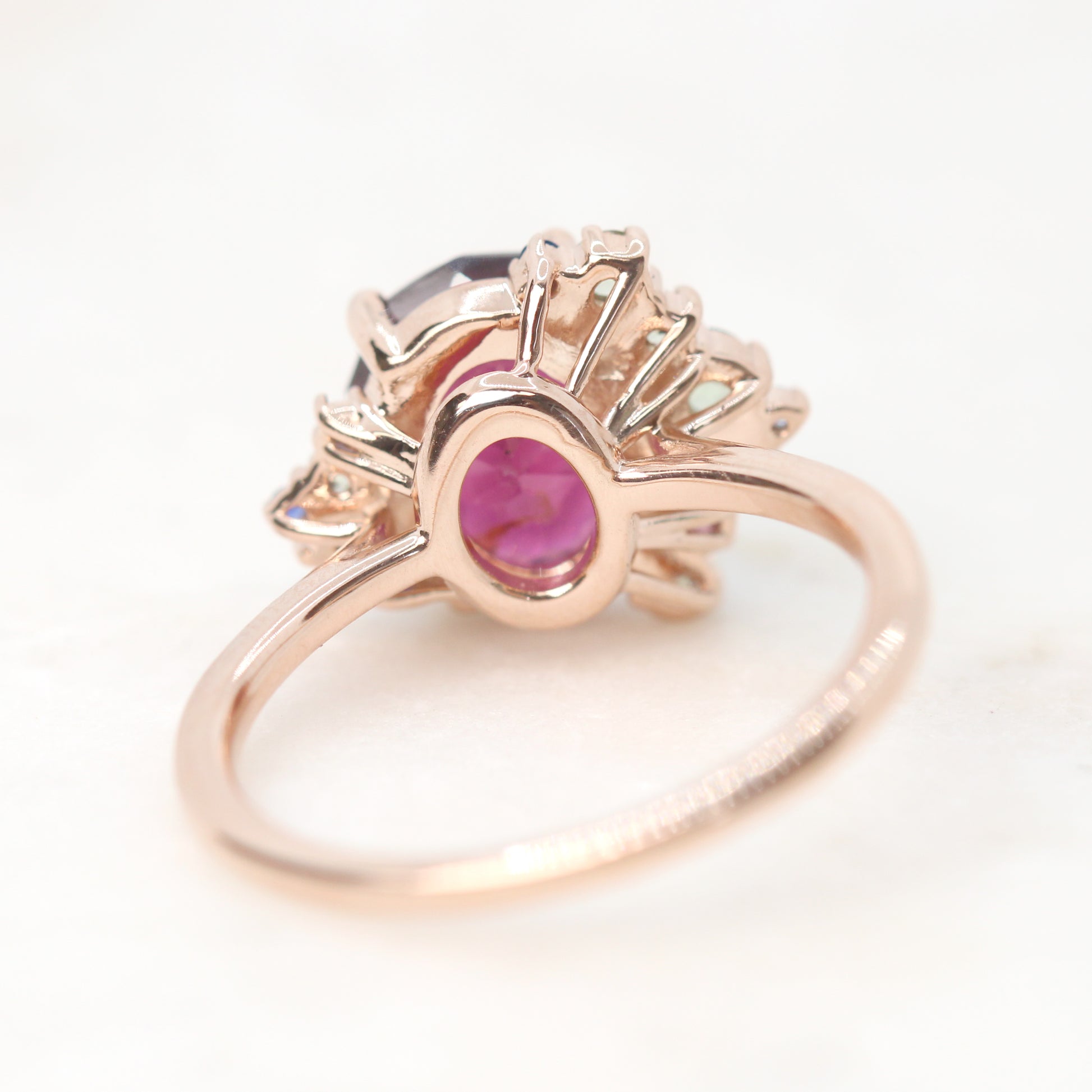 Orion Ring with a 3.06 Carat Geometric Oval Cut Garnet and Sapphire Accents in 14k Rose Gold - Ready to Size and Ship - Midwinter Co. Alternative Bridal Rings and Modern Fine Jewelry