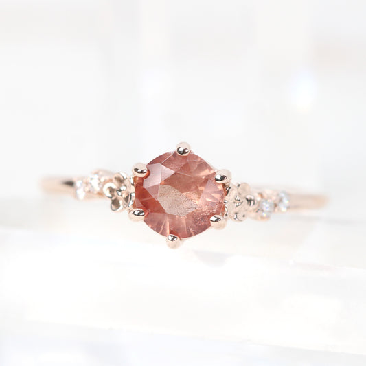 Meadow Ring with a 0.70 Carat Round Sunstone and White Accent Diamonds in 14k Rose Gold - Ready to Size and Ship - Midwinter Co. Alternative Bridal Rings and Modern Fine Jewelry