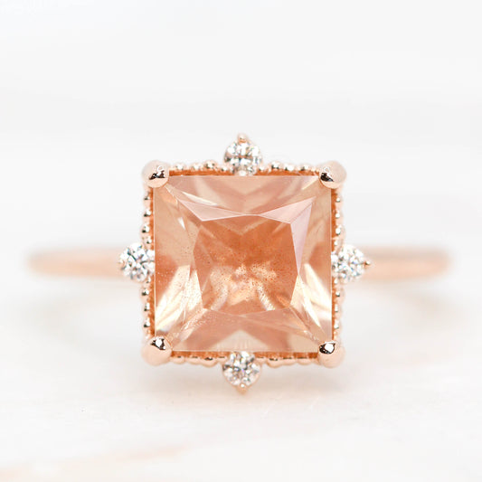 Elora Ring with a 2.41 Carat Princess Cut Sunstone and White Accent Diamonds in 14k Rose Gold - Ready to Size and Ship - Midwinter Co. Alternative Bridal Rings and Modern Fine Jewelry