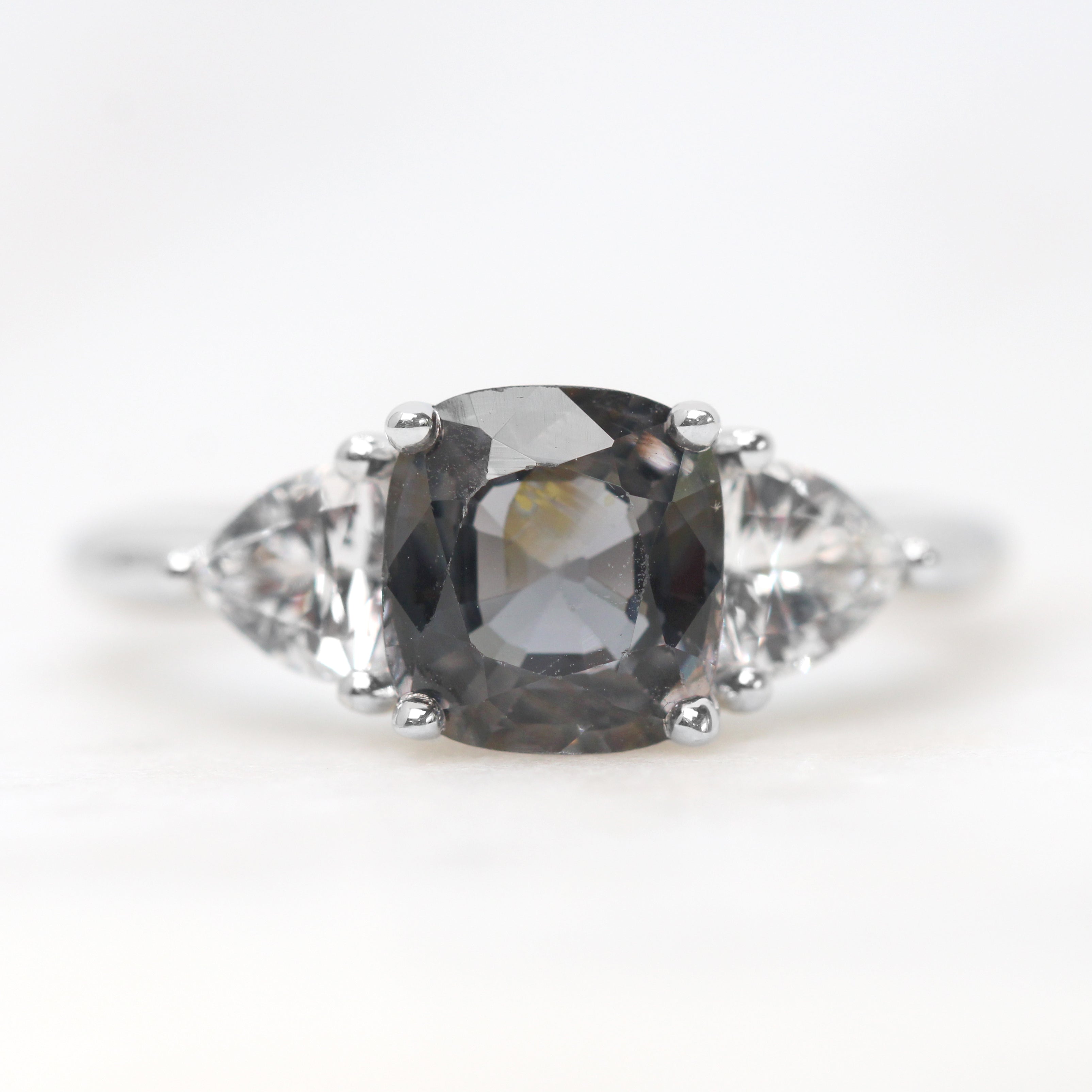 Nolen Ring with 1.98 Carat Cushion Cut Dark Purple Spinel and White Accent  Sapphires in 14k White Gold - Ready to Size and Ship