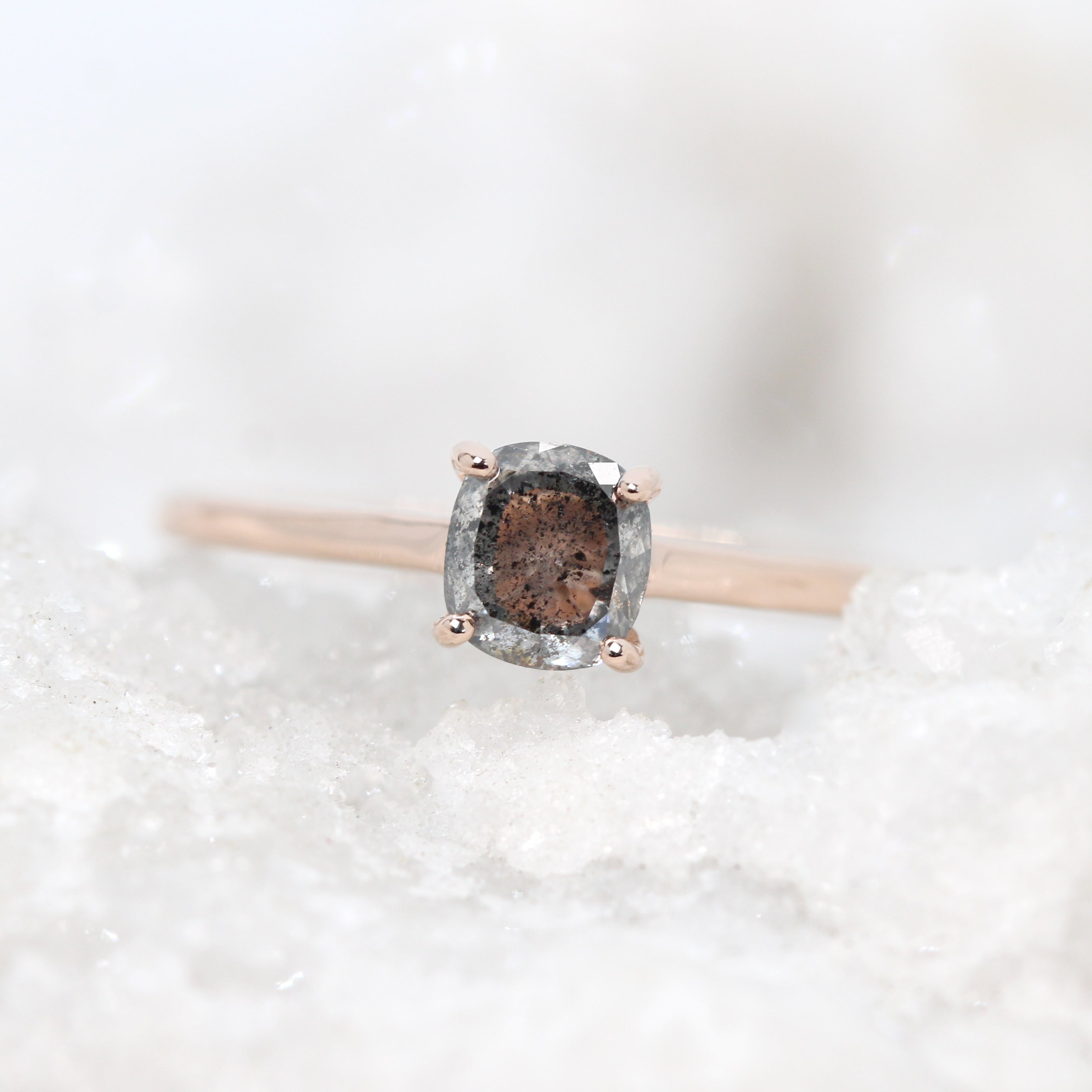 Elle Ring with a 0.67 Carat Cushion Cut Dark Gray Celestial Diamond in 14k  Rose Gold - Ready to Size and Ship