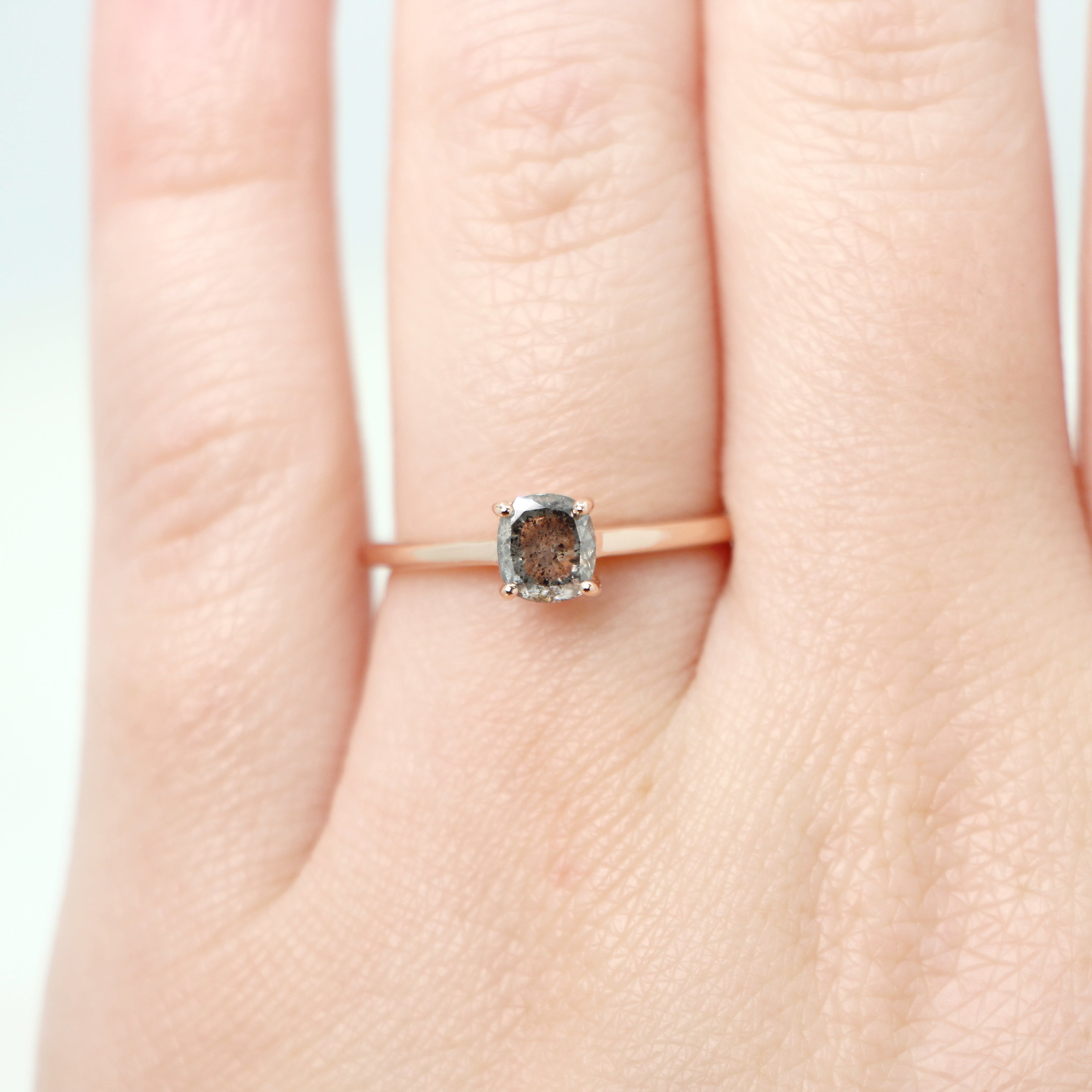 Elle Ring with a 0.67 Carat Cushion Cut Dark Gray Celestial Diamond in 14k  Rose Gold - Ready to Size and Ship