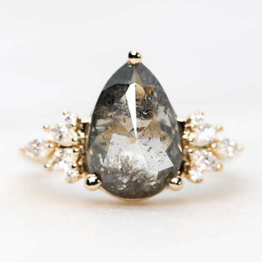 Odette Ring with a 3.29 Carat Dark and Clear Pear Diamond and White Accent Diamonds in 14k Yellow Gold - Ready to Size and Ship - Midwinter Co. Alternative Bridal Rings and Modern Fine Jewelry