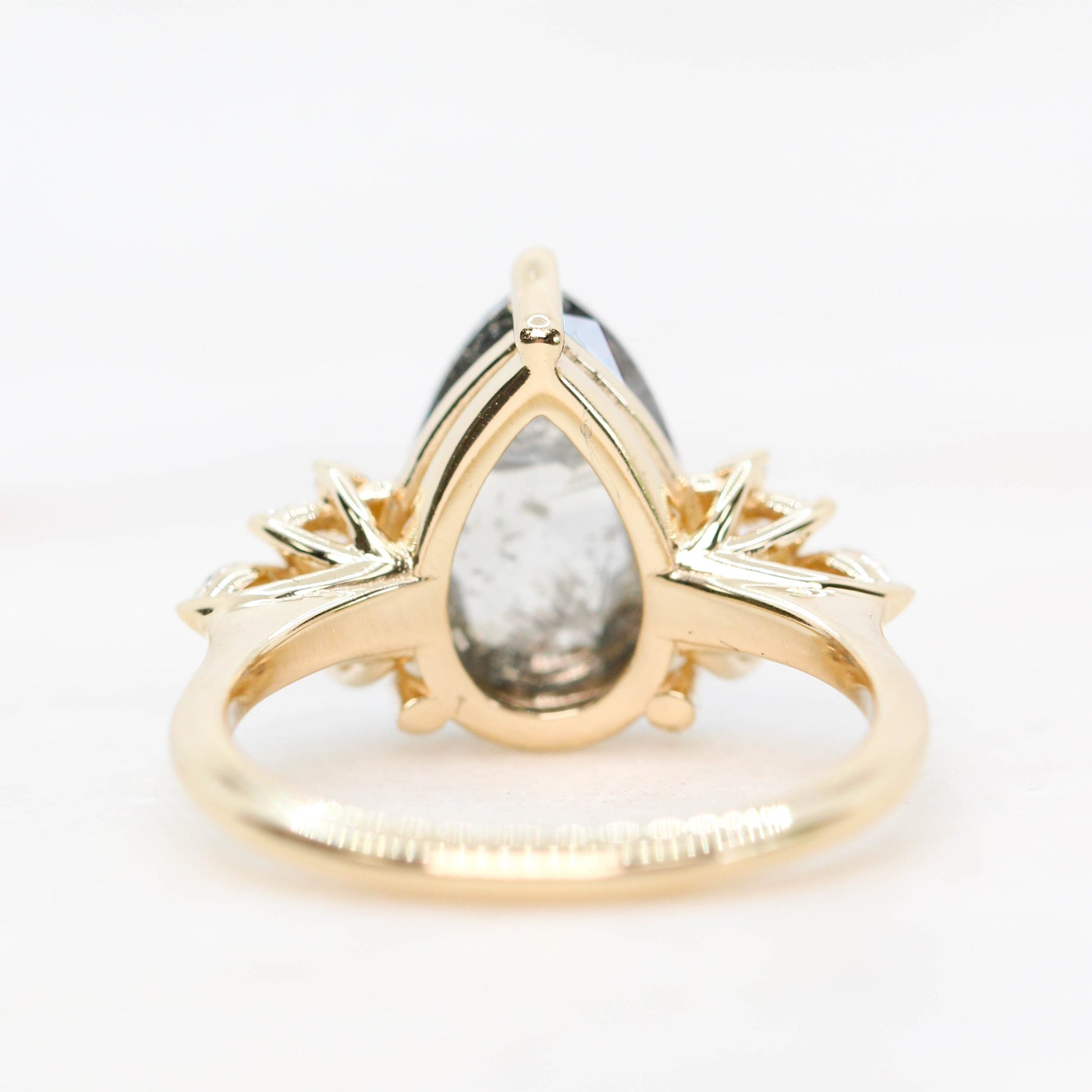 Odette Ring with a 3.29 Carat Dark and Clear Pear Diamond and White Accent Diamonds in 14k Yellow Gold - Ready to Size and Ship - Midwinter Co. Alternative Bridal Rings and Modern Fine Jewelry