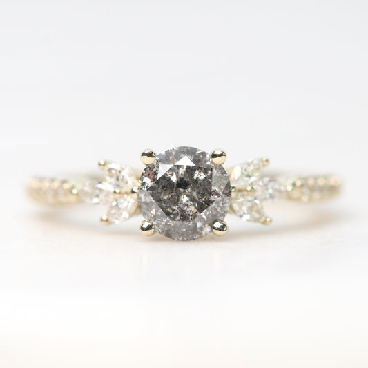 Betty Ring with a 1.05 Carat Round Dark Gray Celestial Diamond and White Accent Diamonds in 14k Yellow Gold - Ready to Size and Ship - Midwinter Co. Alternative Bridal Rings and Modern Fine Jewelry