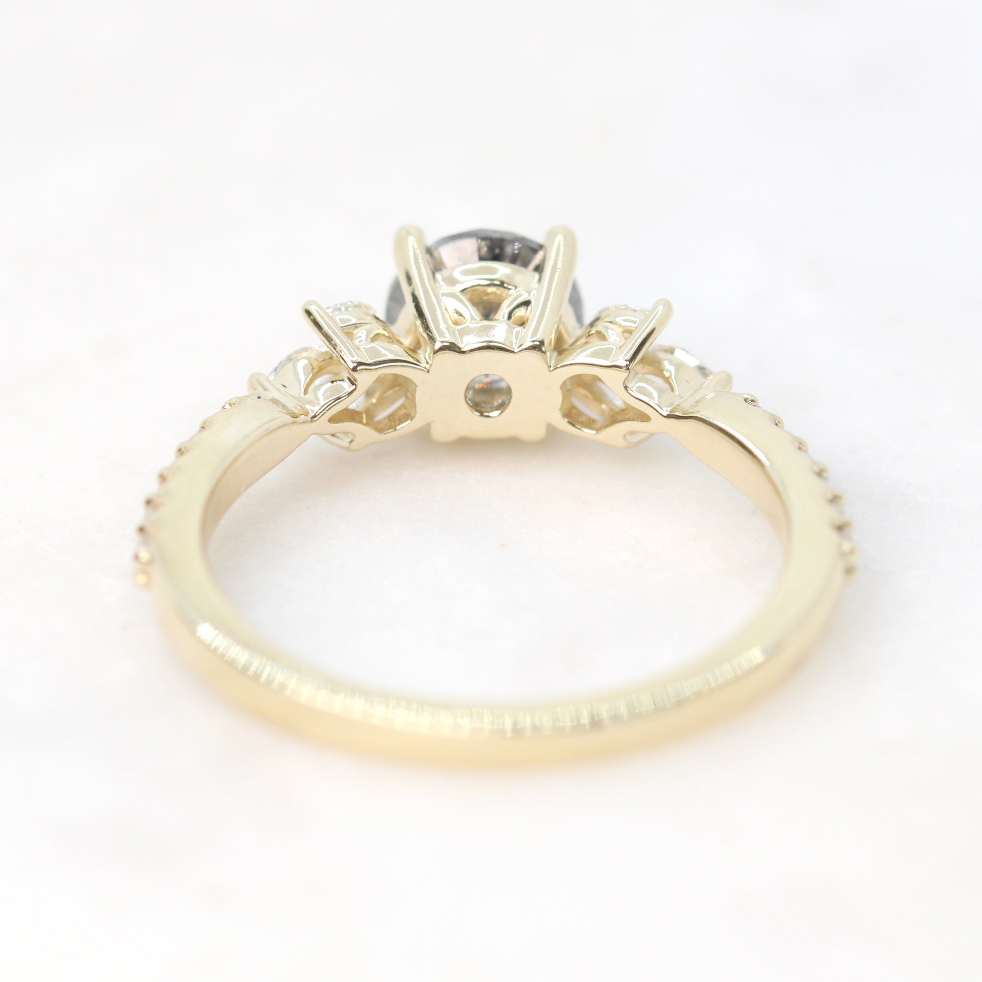 Betty Ring with a 1.05 Carat Round Dark Gray Celestial Diamond and White Accent Diamonds in 14k Yellow Gold - Ready to Size and Ship - Midwinter Co. Alternative Bridal Rings and Modern Fine Jewelry