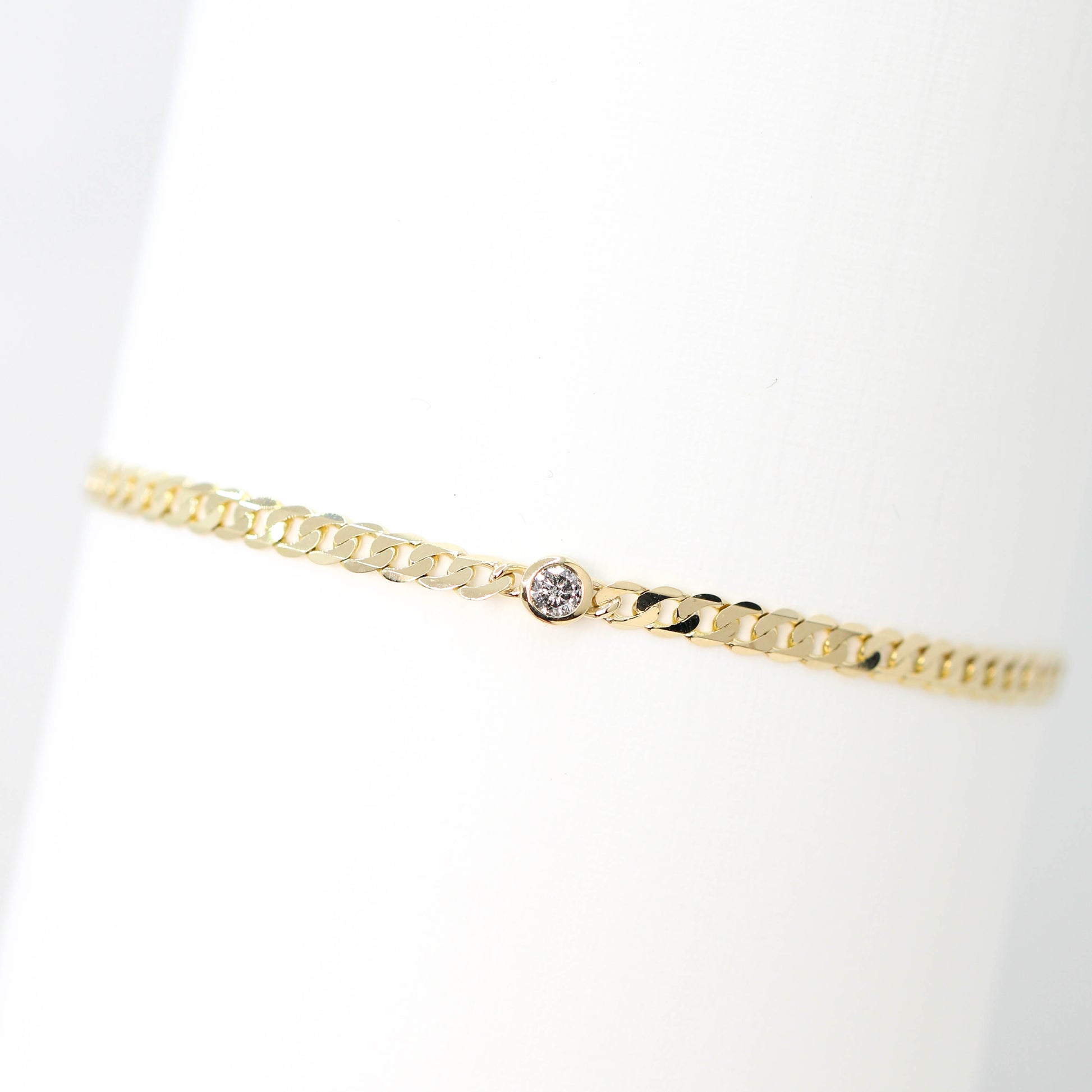 Solitaire Gray Salt and Pepper Diamond Bezel Set Curb Chain Bracelet - Made  to Order, Your Choice of 14k Gold