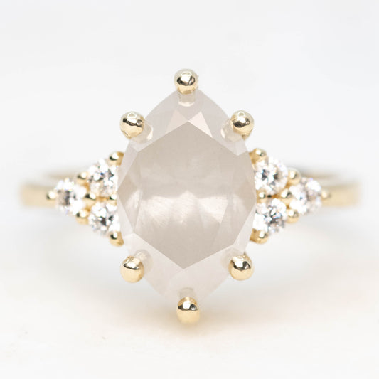 Imogene Ring with a 3.21 Carat Misty White Marquise Diamond and White Accent Diamonds in 14k Yellow Gold - Ready to Size and Ship