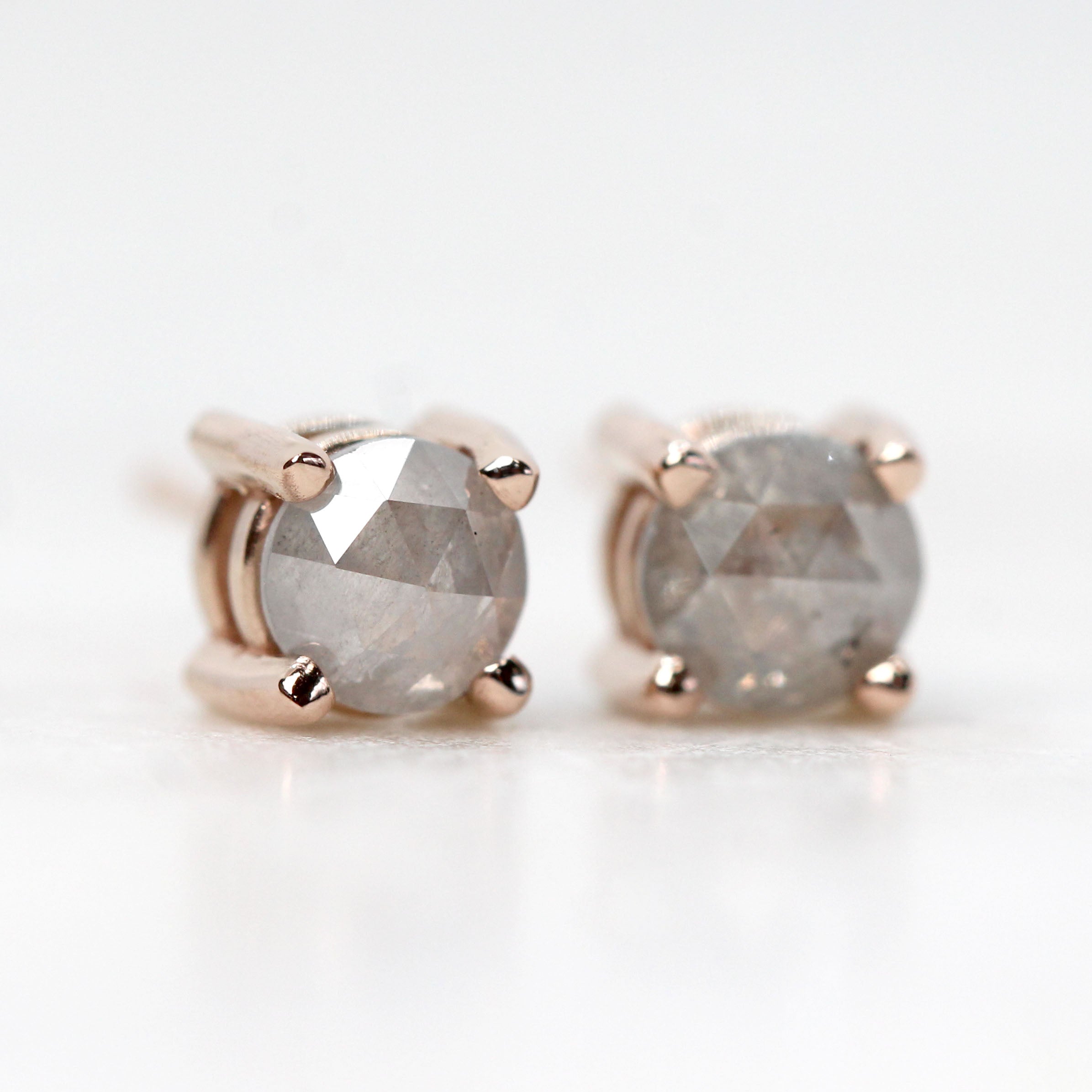 Rose Cut 4.25mm-4.5mm Misty Gray Salt and Pepper Diamond Earring Studs in  14k Rose Gold - Ready to Ship