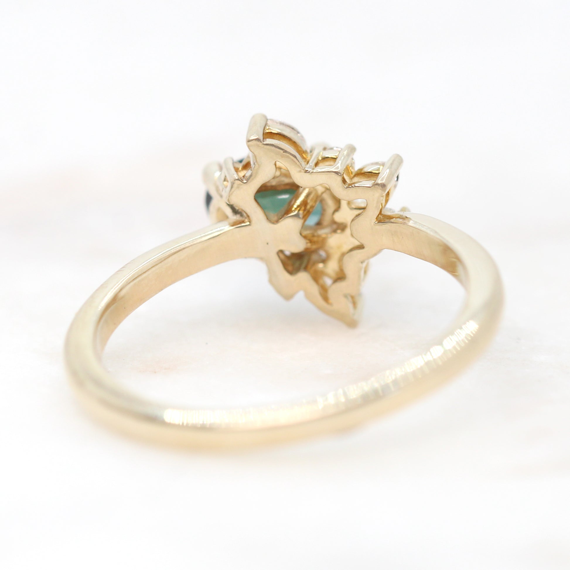 Amaya Ring with a 0.79 Carat Teal Oval Sapphire and White Accent Diamonds in 10k Yellow Gold - Ready to Size and Ship - Midwinter Co. Alternative Bridal Rings and Modern Fine Jewelry