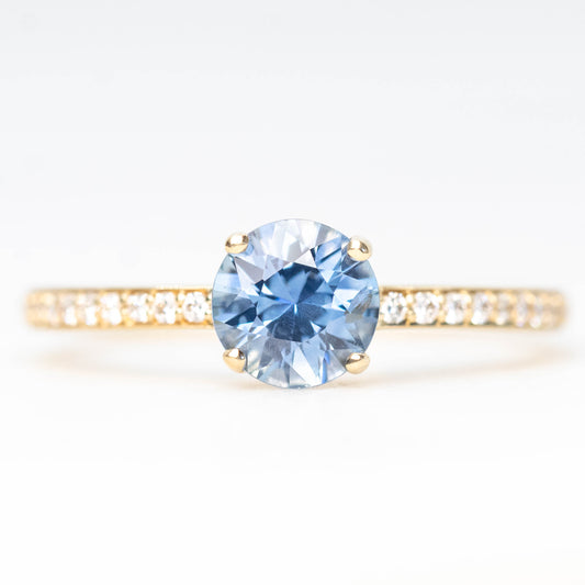 Imani Ring with a 0.96 Carat Blue Round Sapphire and White Accent Diamonds in 14k Yellow Gold -  Ready to Size and Ship