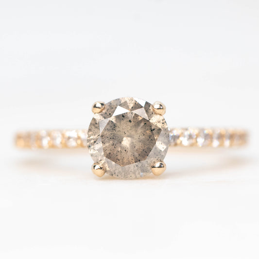 Pave Ring with a 0.99 Carat Round Gray Champagne Diamond and White Accent Diamonds in 14k Rose Gold - Ready to Size and Ship