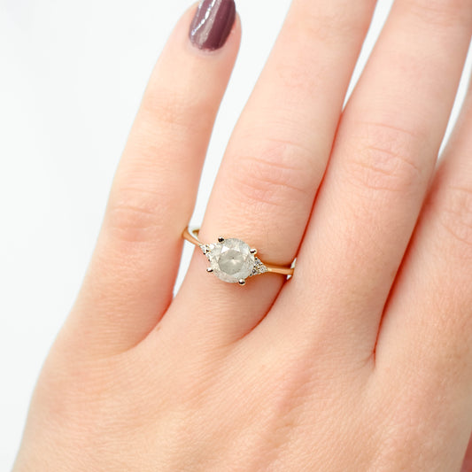 Imogene Ring with a 1.89 Carat Misty White Round Diamond and White Canadian Accent Diamonds in 14k Yellow Gold - Ready to Size and Ship