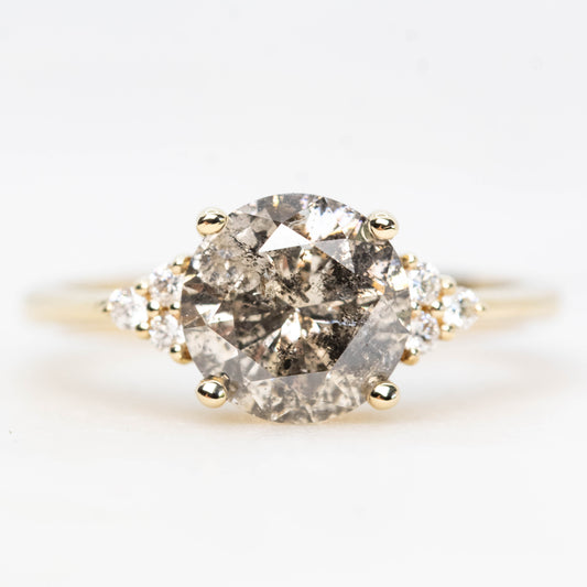 Imogene Ring with a 2.14 Carat Dark Champagne Round Diamond and White Accent Diamonds in 14k Yellow Gold - Ready to Size and Ship