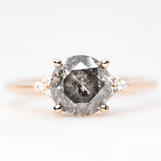 Imogene Ring with a 2.23 Carat Stormy Gray Round Diamond and White Canadian Accent Diamonds in 14k Rose Gold - Ready to Size and Ship