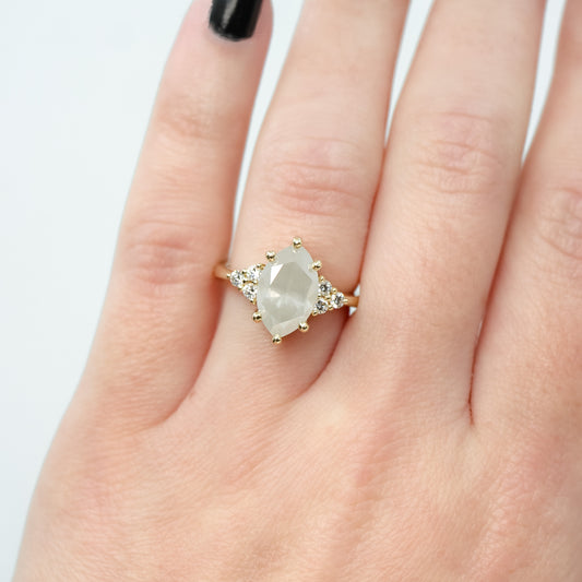 Imogene Ring with a 3.21 Carat Misty White Marquise Diamond and White Accent Diamonds in 14k Yellow Gold - Ready to Size and Ship