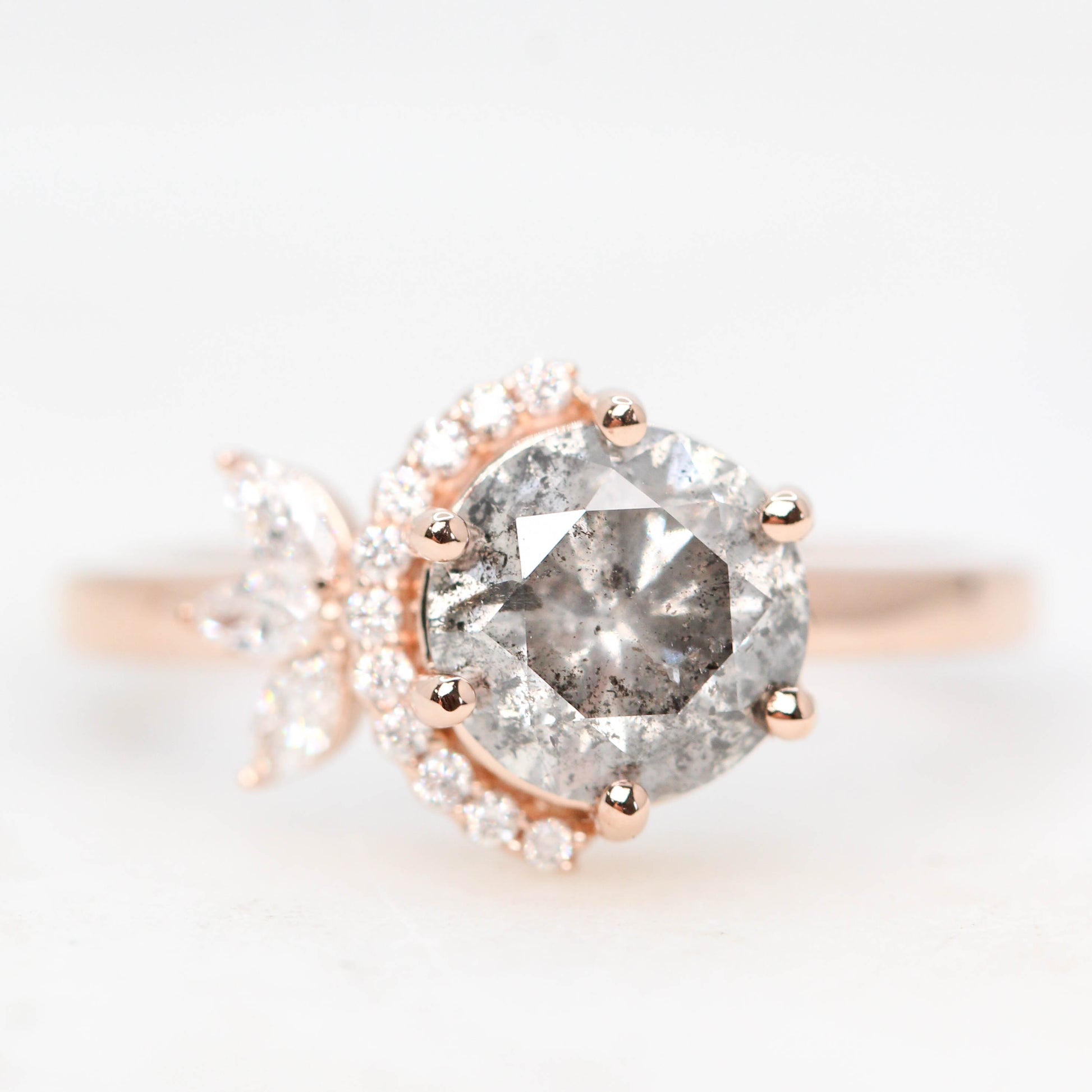 Lia Ring with a 1.58 Carat Gray Celestial Round Diamond and White Accent Diamonds in 14k Rose Gold - Ready to Size and Ship - Midwinter Co. Alternative Bridal Rings and Modern Fine Jewelry