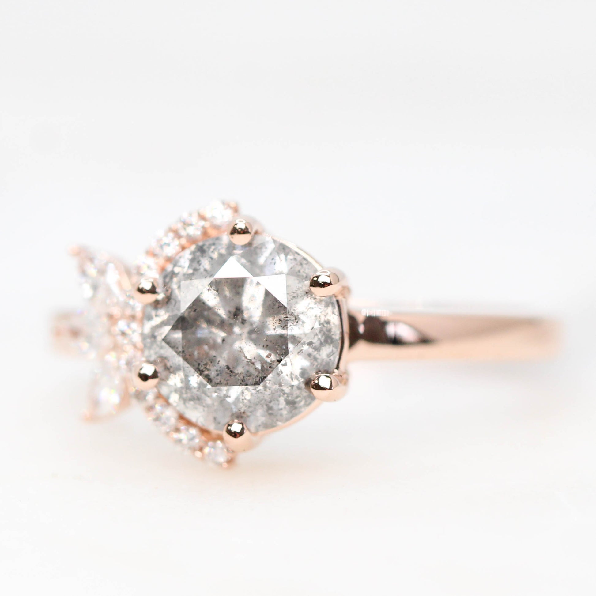 Lia Ring with a 1.58 Carat Gray Celestial Round Diamond and White Accent Diamonds in 14k Rose Gold - Ready to Size and Ship - Midwinter Co. Alternative Bridal Rings and Modern Fine Jewelry