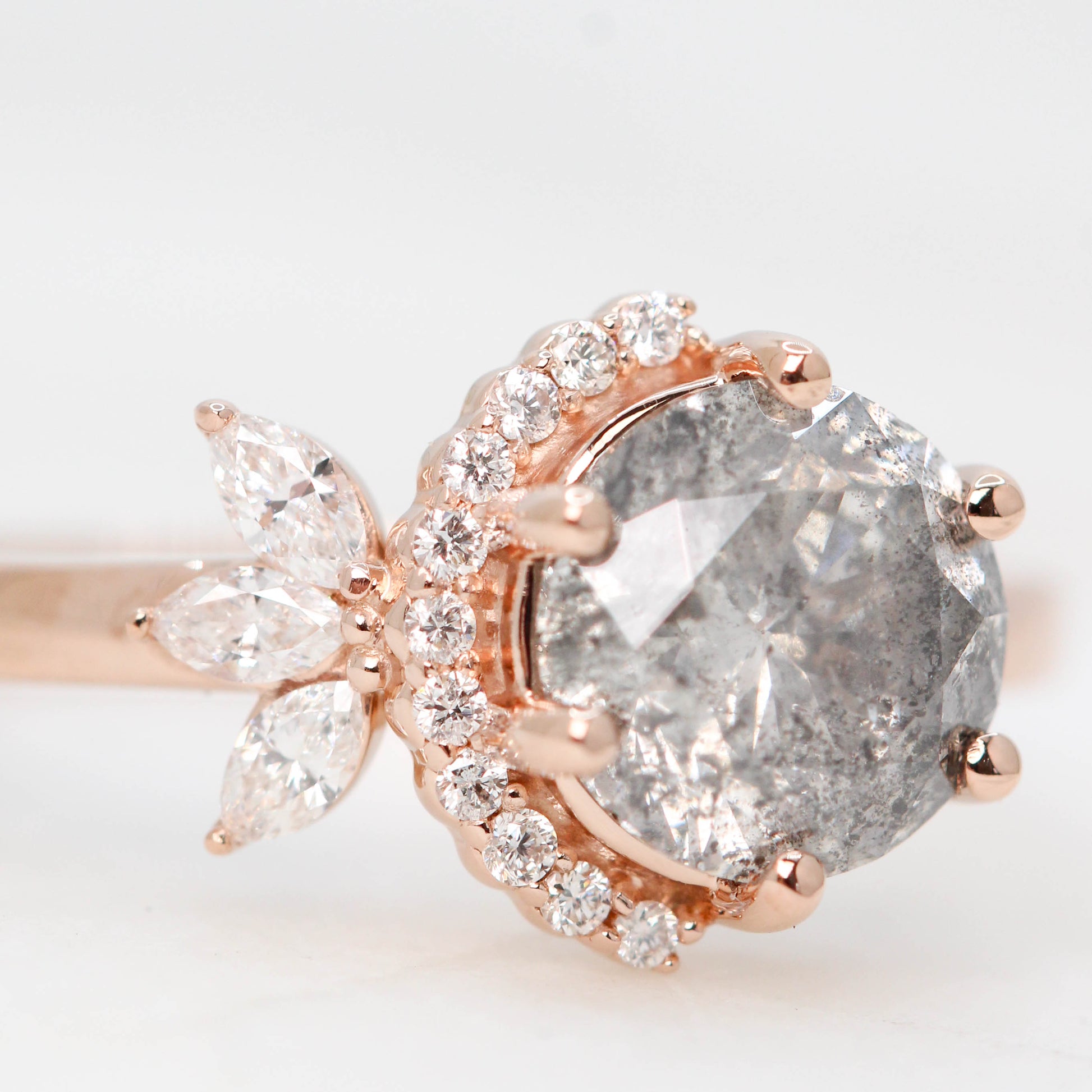 Lia Ring with a 1.58 Carat Gray Celestial Round Diamond and White Accent Diamonds in 14k Rose Gold - Ready to Size and Ship - Midwinter Co. Alternative Bridal Rings and Modern Fine Jewelry