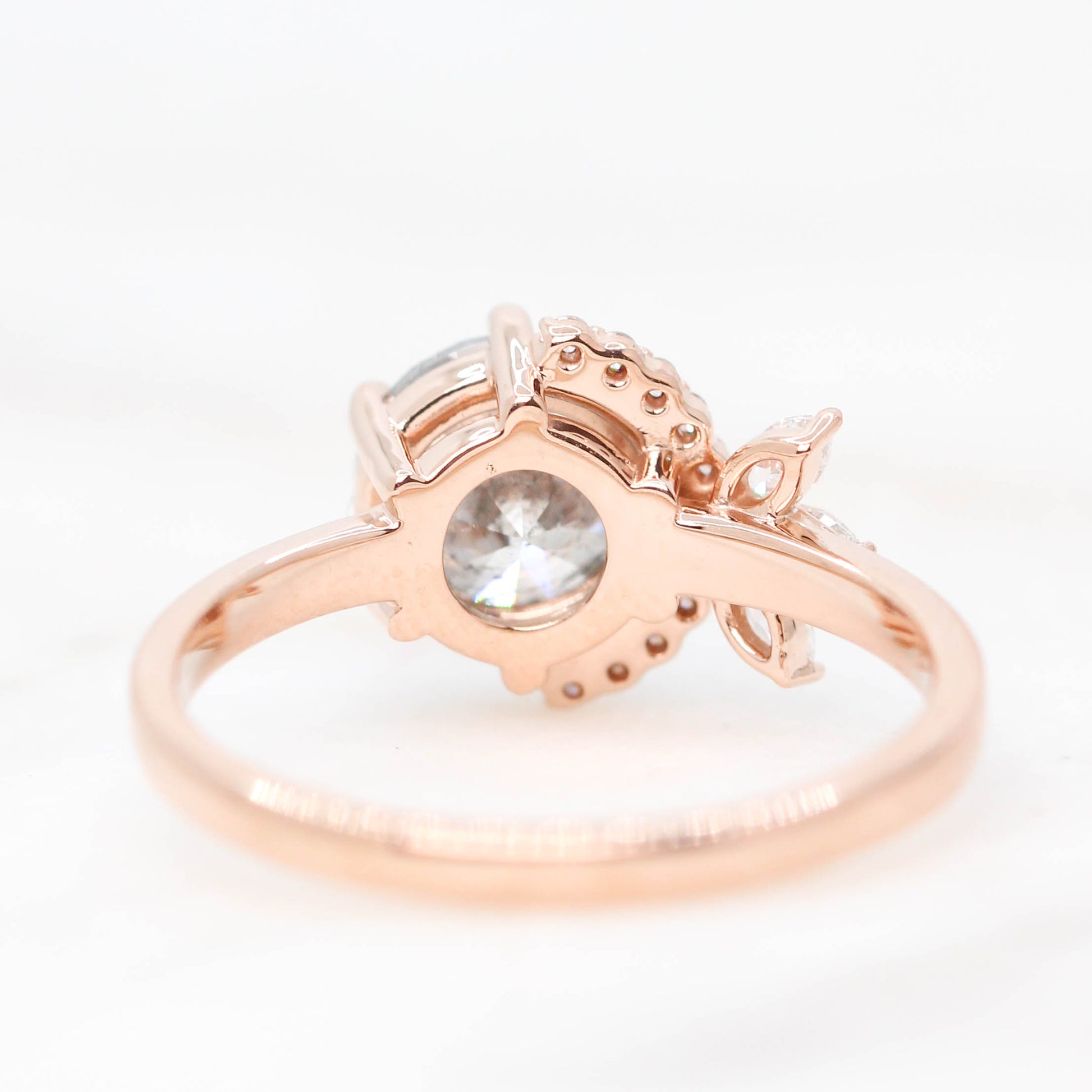 Lia Ring with a 1.58 Carat Gray Celestial Round Diamond and White Accent Diamonds in 14k Rose Gold - Ready to Size and Ship - Midwinter Co. Alternative Bridal Rings and Modern Fine Jewelry