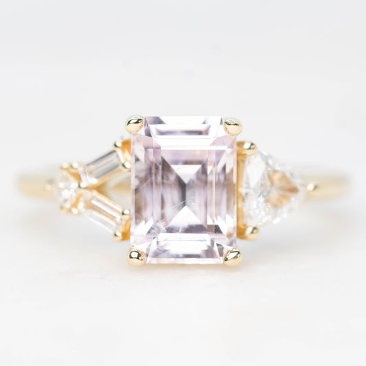 Meridith Ring with a 2.13 Carat Lavender Emerald Cut Sapphire and White Accent Diamonds in 14k Yellow Gold - Ready to Size and Ship