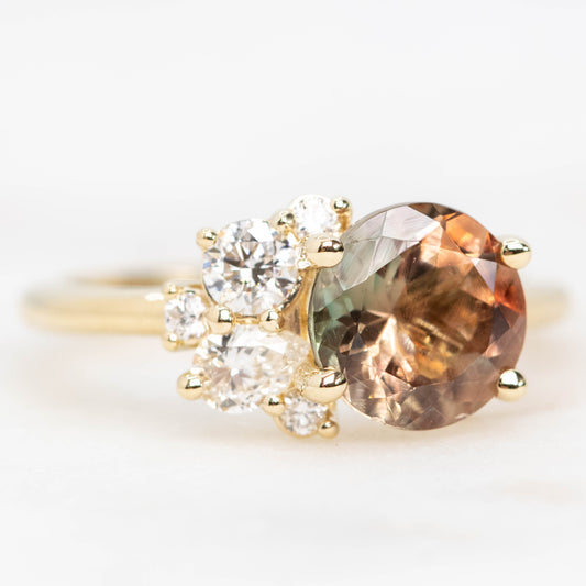 Project: Custom Abetha Ring with a 1.5 carat Green Orange Oregon Sunstone and White Accent Diamonds in 14k