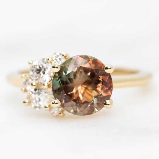 Project: Custom Abetha Ring with a 1.5 carat Green Orange Oregon Sunstone and White Accent Diamonds in 14k