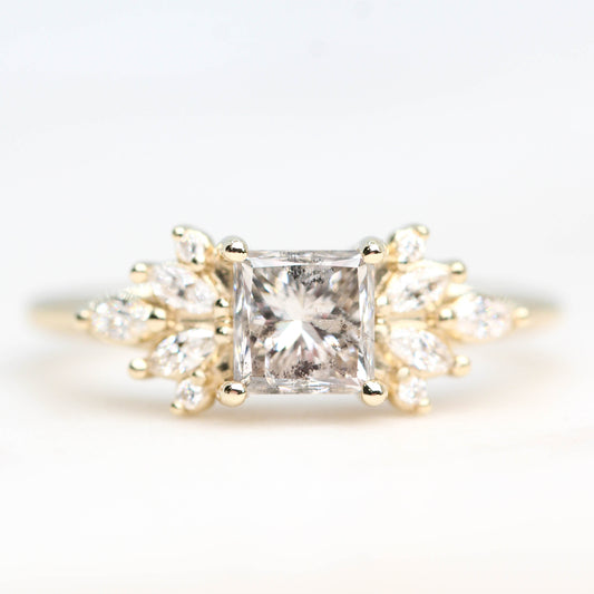 Odette Ring with a 1.15 Princess Cut Salt and Pepper Diamond and White Accent Diamonds in 14k Yellow Gold - Ready to Size and Ship