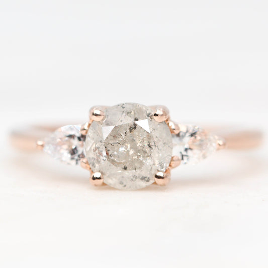 Oleander Ring with a 1.17 Carat Round Light Gray Salt and Pepper Diamond and White Sapphire Accents in 14k Rose Gold - Ready to Size and Ship