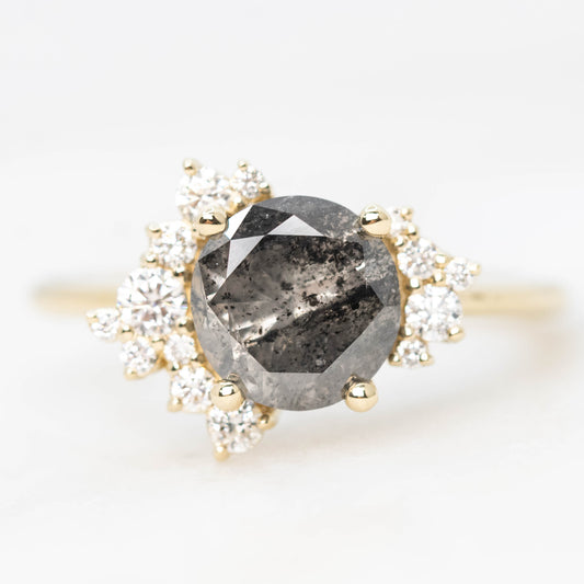 Orion Ring with a 1.72 Carat Dark Gray Salt and Pepper Round Diamond and White Accent Diamonds in 14k Yellow Gold - Ready to Size and Ship