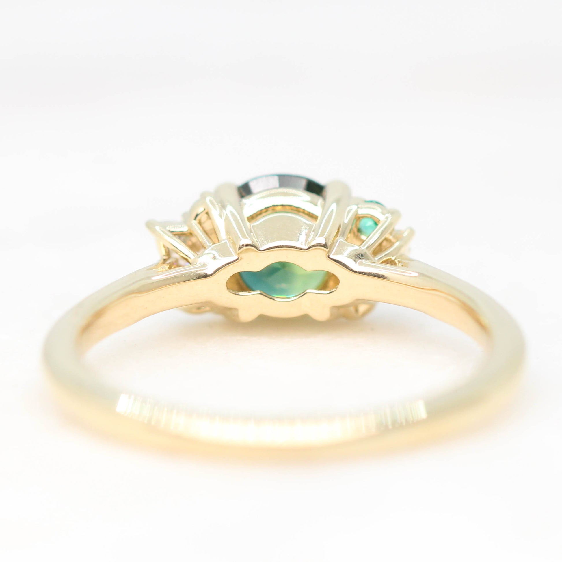 Sable Ring with a 1.30 Carat Round Sapphire and Emerald and Diamond Accents in 14k Yellow Gold - Ready to Size and Ship - Midwinter Co. Alternative Bridal Rings and Modern Fine Jewelry