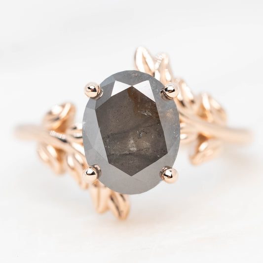 Sara Ring with a 3.21 Carat Charcoal Oval Diamond in 14k Rose Gold - Ready To Size and Ship