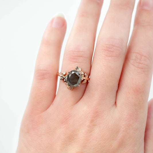 Sara Ring with a 3.21 Carat Charcoal Oval Diamond in 14k Rose Gold - Ready To Size and Ship